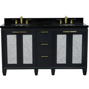 Bellaterra Home 400990-61D-DG-BGO Trento 61" vanity, Dark Gray, Black Galaxy granite top, front view on a white background