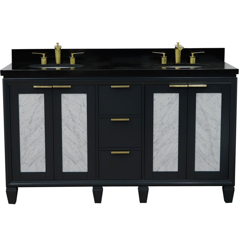Bellaterra Home 400990-61D-DG-BGO Trento 61" vanity, Dark Gray, Black Galaxy granite top, front view on a white background
