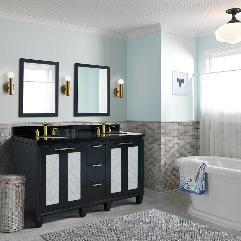 Bellaterra Home 400990-61D-DG-BGO Trento 61" vanity, Dark Gray, Black Galaxy granite top, installed in a bathroom