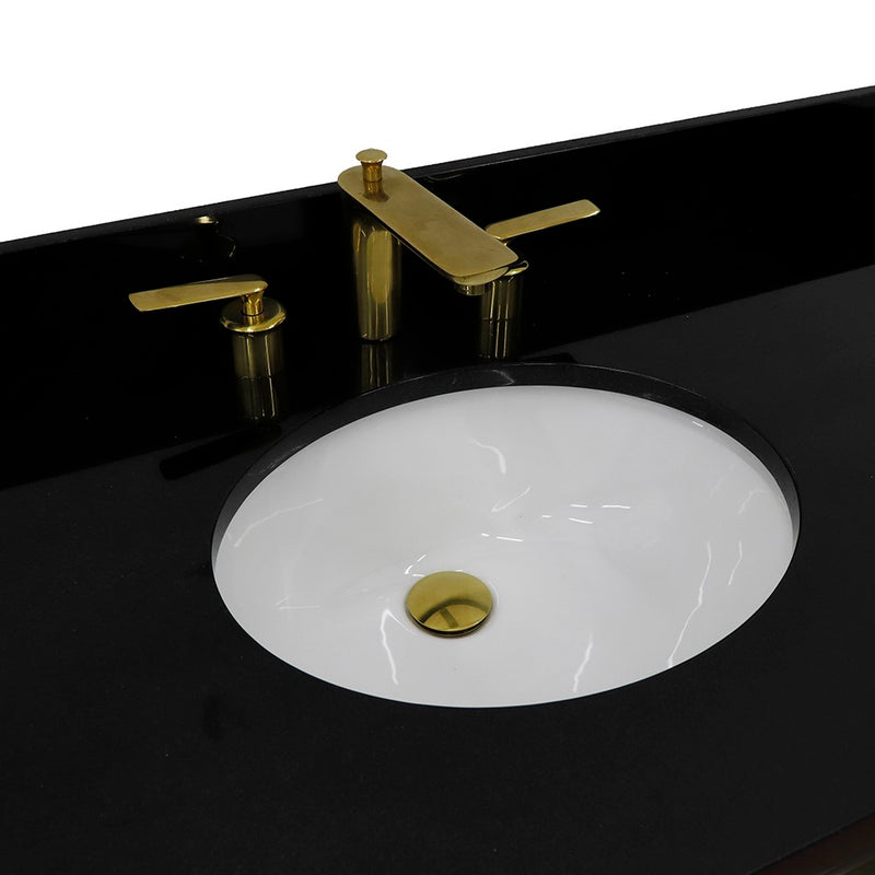 Bellaterra Home 400990-61D-DG-BGO Trento 61" vanity, Dark Gray, Black Galaxy granite top, countertop and sink close-up