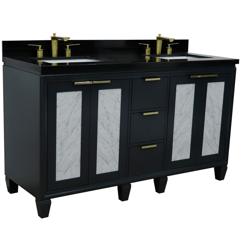 Bellaterra Home 400990-61D-DG-BGR Trento 61" vanity, Dark Gray, Black Galaxy granite top, angled view with doors closed