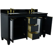 Bellaterra Home 400990-61D-DG-BGR Trento 61" vanity, Dark Gray, Black Galaxy granite top, angled view with doors open