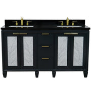 Bellaterra Home 400990-61D-DG-BGR Trento 61" vanity, Dark Gray, Black Galaxy granite top, front view on a white background