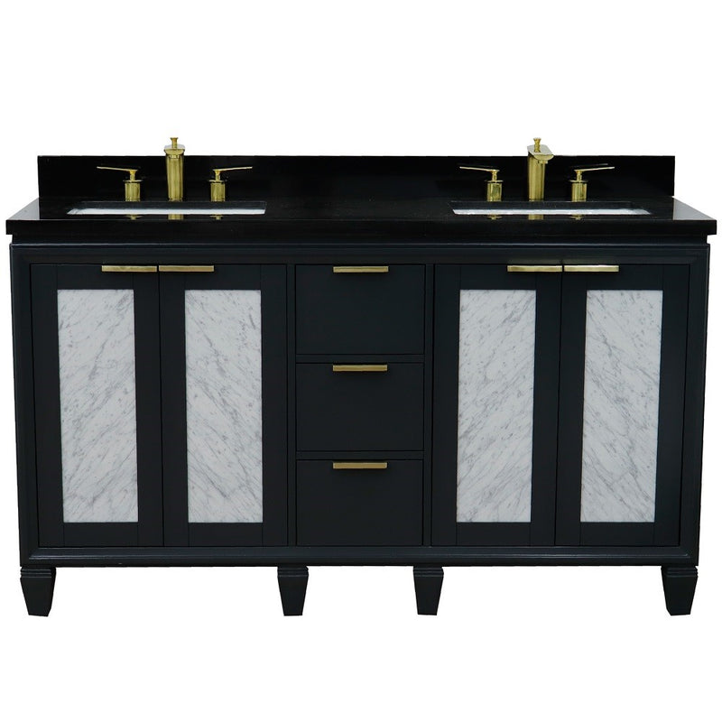 Bellaterra Home 400990-61D-DG-BGR Trento 61" vanity, Dark Gray, Black Galaxy granite top, front view on a white background
