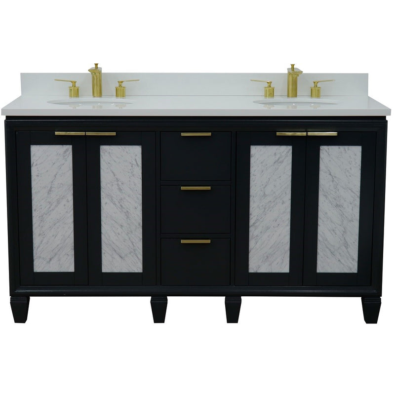 Bellaterra Home 400990-61D-DG-WEO Trento 61" vanity, Dark Gray, white engineered stone top, front view on a white background