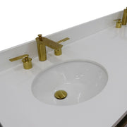 Bellaterra Home 400990-61D-DG-WEO Trento 61" vanity, Dark Gray, white engineered stone top, countertop and sink close-up