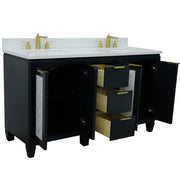 Bellaterra Home 400990-61D-DG-WER Trento 61" vanity, Dark Gray, white engineered stone top, angled view with doors open