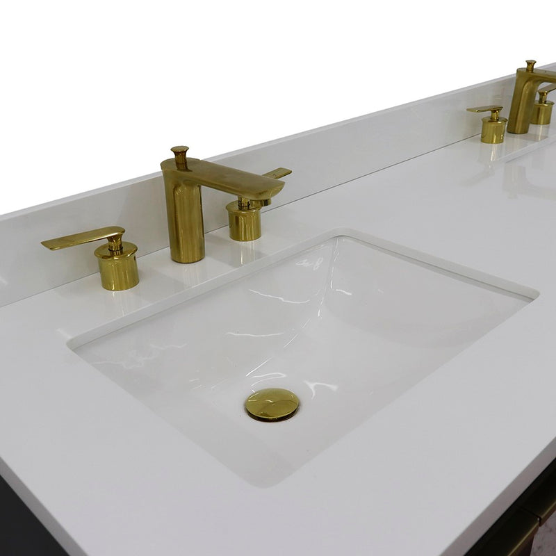 Bellaterra Home 400990-61D-DG-WER Trento 61" vanity, Dark Gray, white engineered stone top, countertop and sink close-up