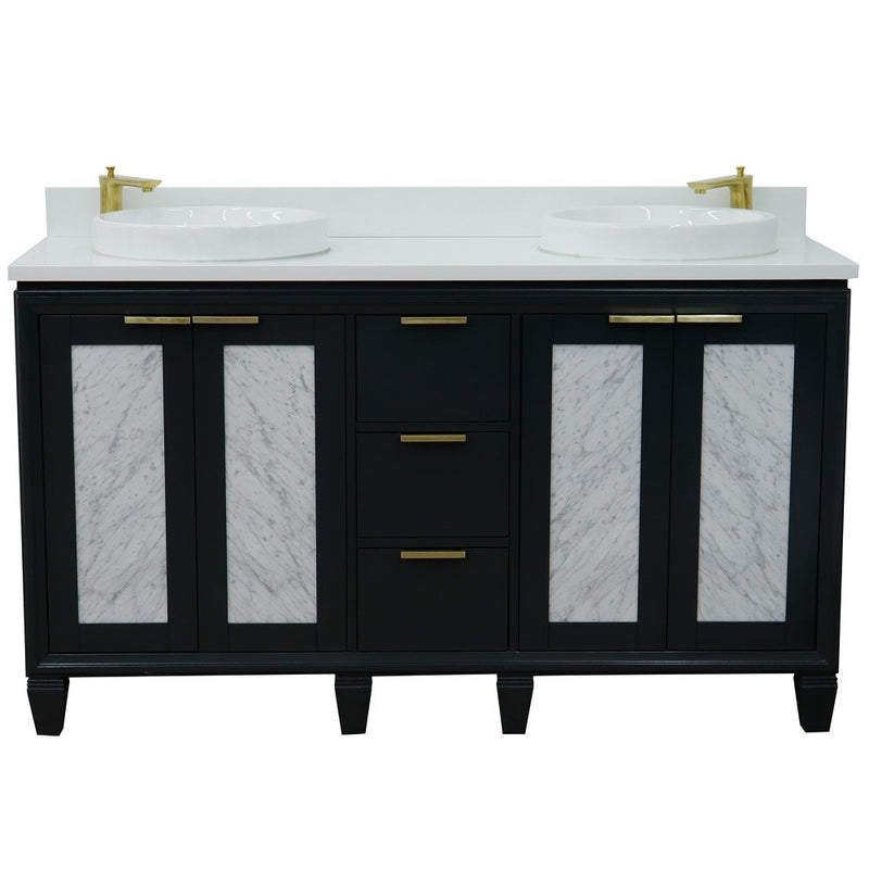 Bellaterra Home 400990-61D-DG-WERD Trento 61" vanity, Dark Gray, white engineered stone top, front view on a white background