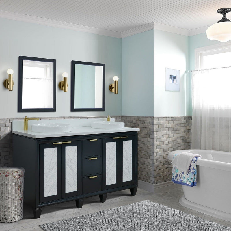 Bellaterra Home 400990-61D-DG-WERD Trento 61" vanity, Dark Gray, white engineered stone top, installed in a bathroom