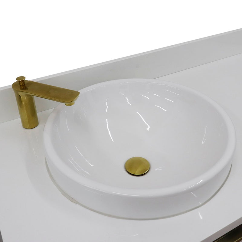 Bellaterra Home 400990-61D-DG-WERD Trento 61" vanity, Dark Gray, white engineered stone top, countertop and sink close-up