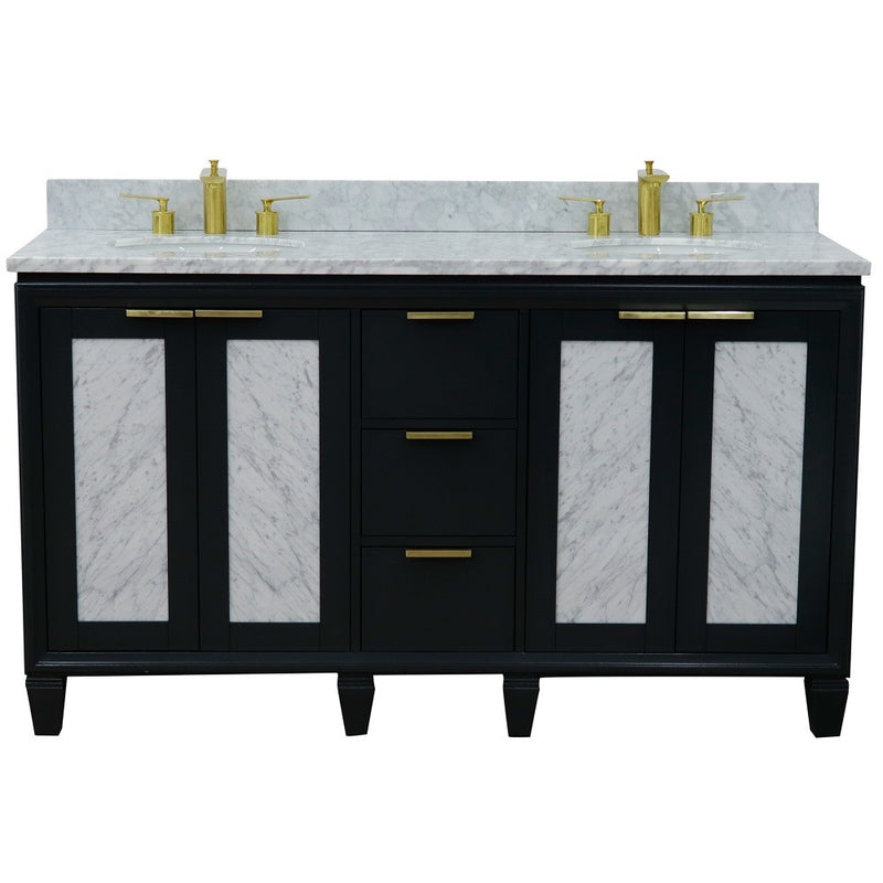 Bellaterra Home 400990-61D-DG-WMO Trento 61" vanity, Dark Gray, White Carrara marble top, front view on a white background