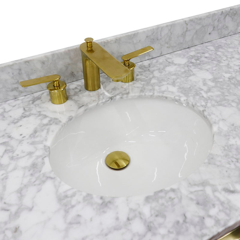 Bellaterra Home 400990-61D-DG-WMO Trento 61" vanity, Dark Gray, White Carrara marble top, countertop and sink close-up