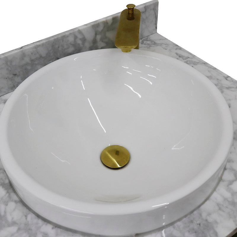 Bellaterra Home 400990-61D-DG-WMRD Trento 61" vanity, Dark Gray, White Carrara marble top, countertop and sink close-up
