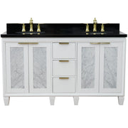 Bellaterra Home 400990-61D-WH-BGO Trento 61" vanity, White, Black Galaxy granite top, front view on a white background