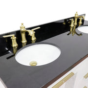 Bellaterra Home 400990-61D-WH-BGO Trento 61" vanity, White, Black Galaxy granite top, countertop and sink close-up