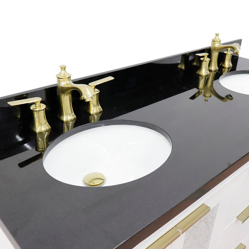 Bellaterra Home 400990-61D-WH-BGO Trento 61" vanity, White, Black Galaxy granite top, countertop and sink close-up