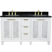 Bellaterra Home 400990-61D-WH-BGR Trento 61" vanity, White, Black Galaxy granite top, front view on a white background