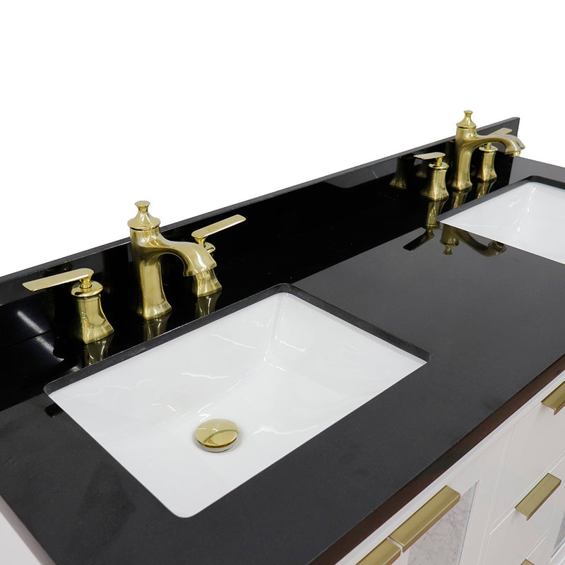 Bellaterra Home 400990-61D-WH-BGR Trento 61" vanity, White, Black Galaxy granite top, countertop and sink close-up