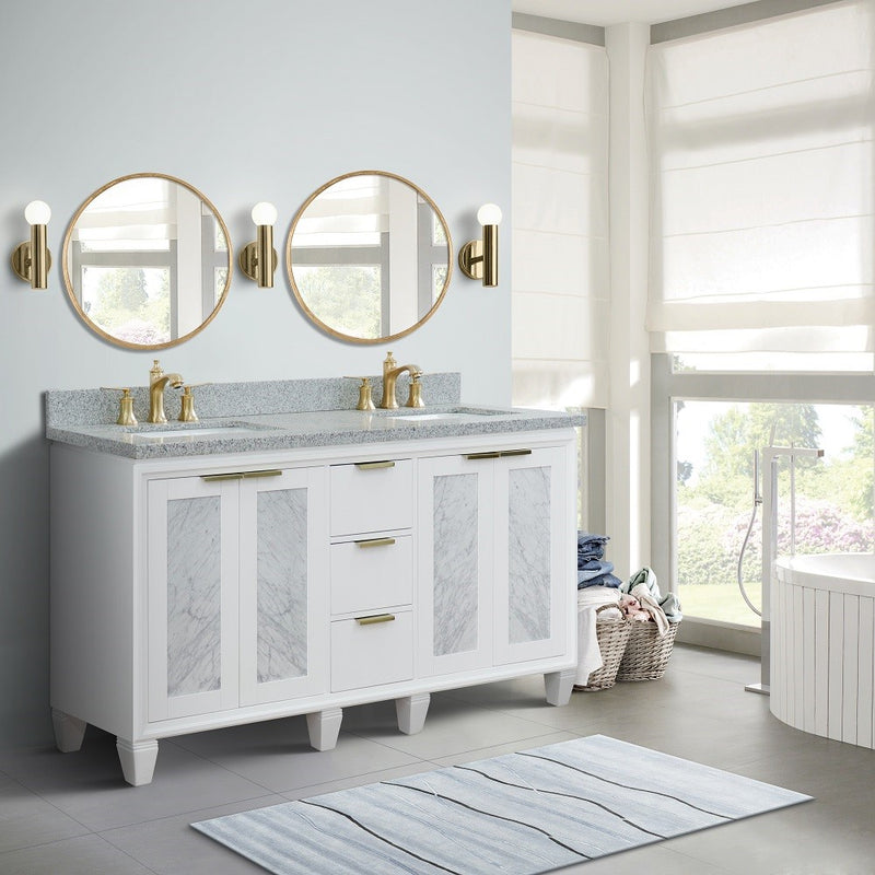 Bellaterra Home 400990-61D-WH-GYR Trento 61" vanity, White, gray granite top, installed in a bathroom