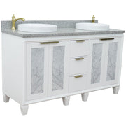 Bellaterra Home 400990-61D-WH-GYRD Trento 61" vanity, White, gray granite top, angled view with doors closed