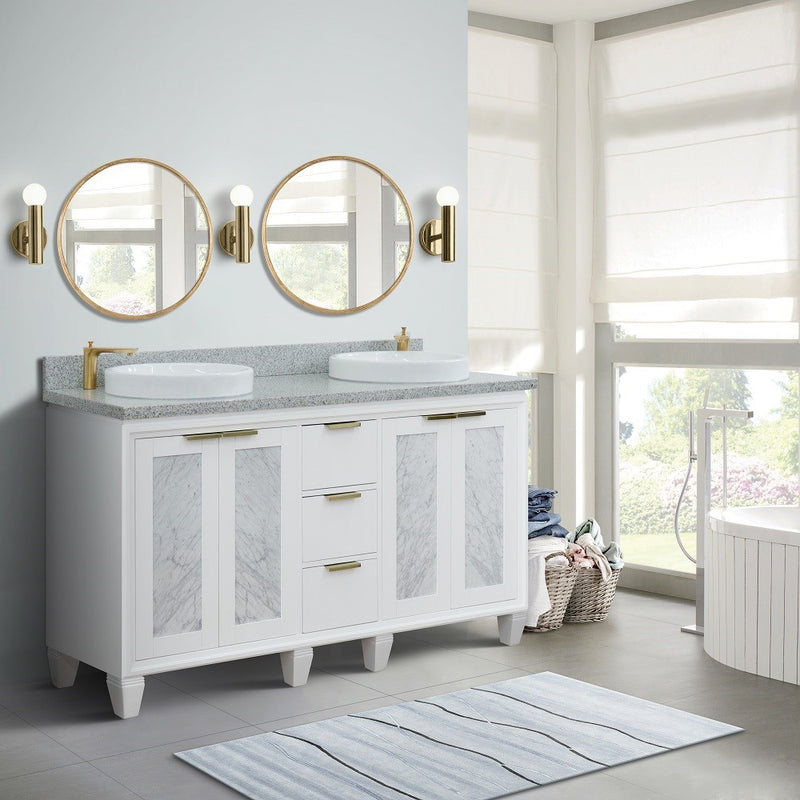 Bellaterra Home 400990-61D-WH-GYRD Trento 61" vanity, White, gray granite top, installed in a bathroom