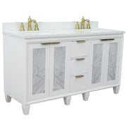 Bellaterra Home 400990-61D-WH-WER Trento 61" vanity, White, white engineered stone top, angled view with doors closed