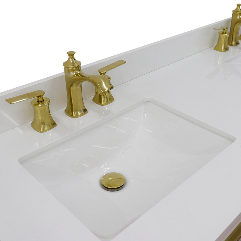 Bellaterra Home 400990-61D-WH-WER Trento 61" vanity, White, white engineered stone top, countertop and sink close-up