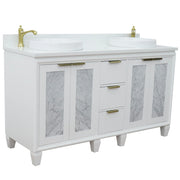 Bellaterra Home 400990-61D-WH-WERD Trento 61" vanity, White, white engineered stone top, angled view with doors closed