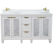 Bellaterra Home 400990-61D-WH-WERD Trento 61" vanity, White, white engineered stone top, front view on a white background