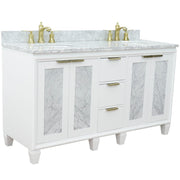 Bellaterra Home 400990-61D-WH-WMO Trento 61" vanity, White, White Carrara marble top, angled view with doors closed