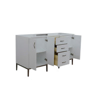 Bellaterra Home 408001-60D-WH Tivoli 60" vanity cabinet, White, angled view with doors open showing the shelf