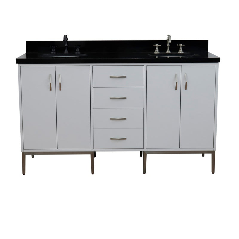 Bellaterra Home 408001-61D-WH-BGO Tivoli 61" vanity, White, Black Galaxy granite top, front view on a white background