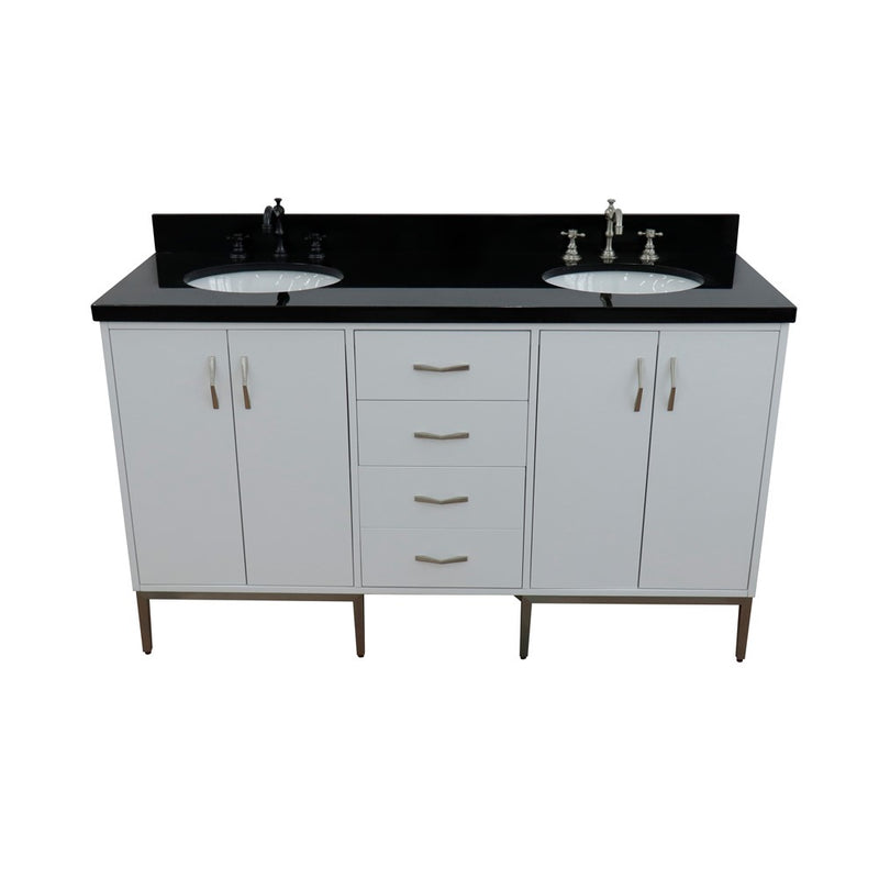 Bellaterra Home 408001-61D-WH-BGO Tivoli 61" vanity, White, Black Galaxy granite top, front elevated