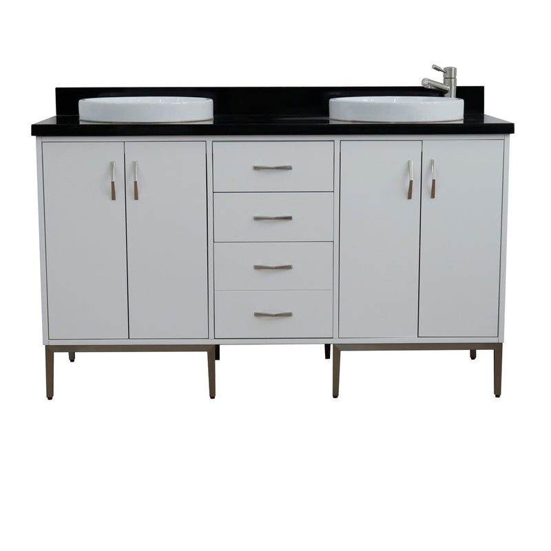 Bellaterra Home 408001-61D-WH-BGRD Tivoli 61" vanity, White, Black Galaxy granite top, front view on a white background