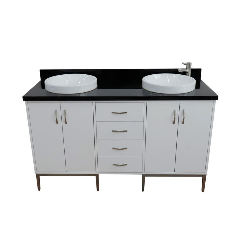 Bellaterra Home 408001-61D-WH-BGRD Tivoli 61" vanity, White, Black Galaxy granite top, front elevated