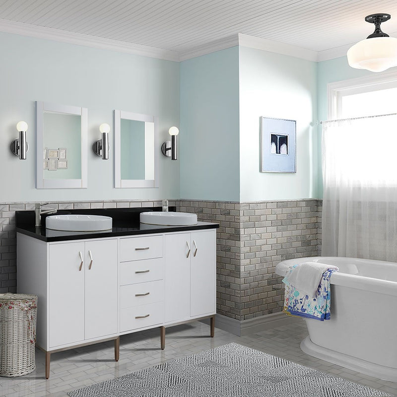 Bellaterra Home 408001-61D-WH-BGRD Tivoli 61" vanity, White, Black Galaxy granite top, installed in a bathroom