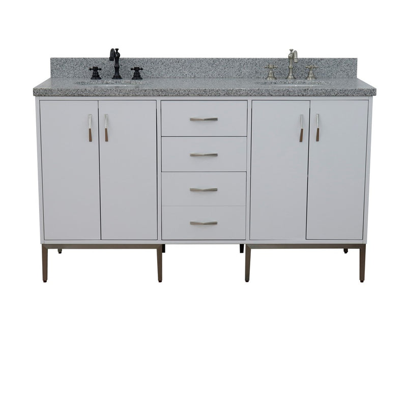 Bellaterra Home 408001-61D-WH-GYO Tivoli 61" vanity, White, gray granite top, front view on a white background