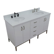 Bellaterra Home 408001-61D-WH-WEO Tivoli 61" vanity, White, white engineered stone top, angled view on a white background