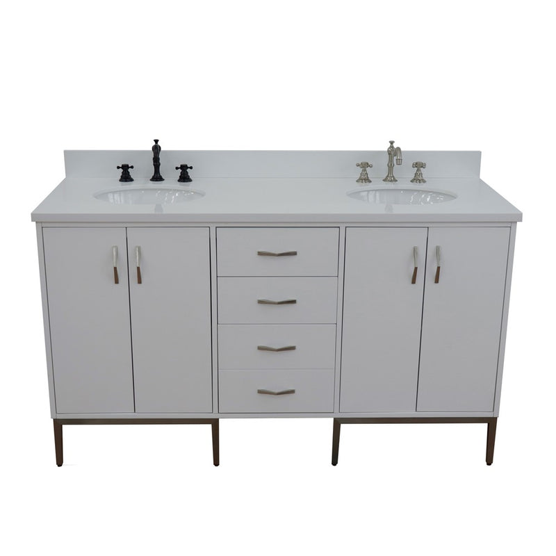 Bellaterra Home 408001-61D-WH-WEO Tivoli 61" vanity, White, white engineered stone top, front elevated