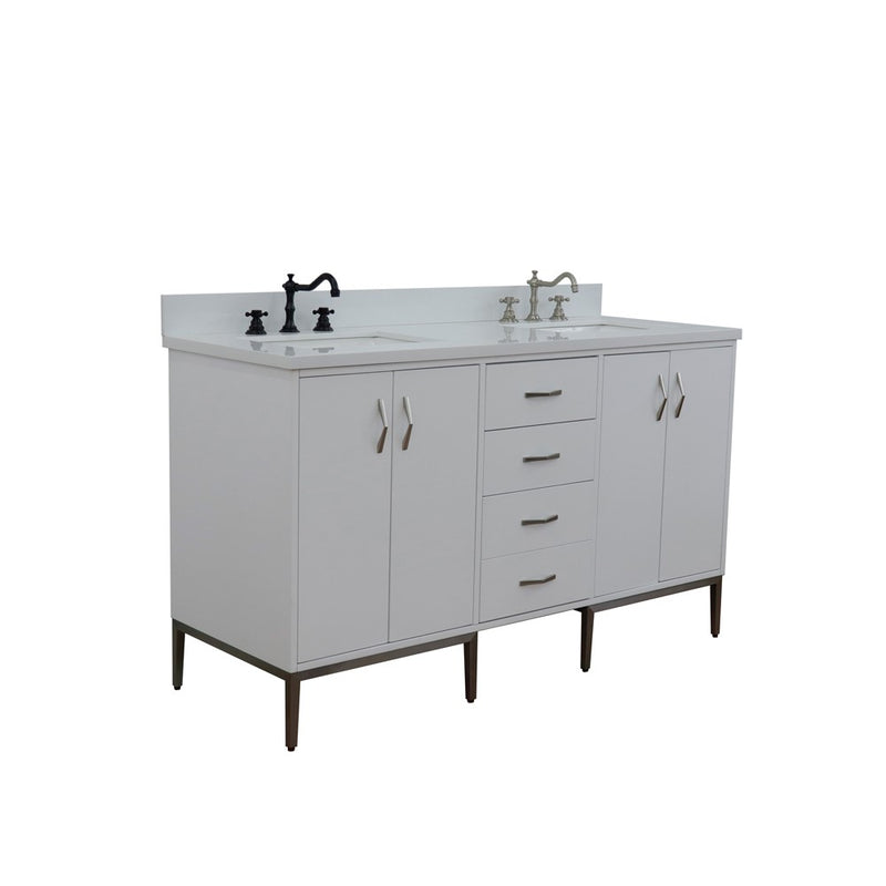 Bellaterra Home 408001-61D-WH-WER Tivoli 61" vanity, White, white engineered stone top, angled view with doors closed