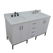 Bellaterra Home 408001-61D-WH-WER Tivoli 61" vanity, White, white engineered stone top, angled view on a white background
