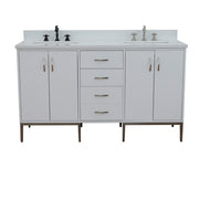 Bellaterra Home 408001-61D-WH-WER Tivoli 61" vanity, White, white engineered stone top, front view on a white background