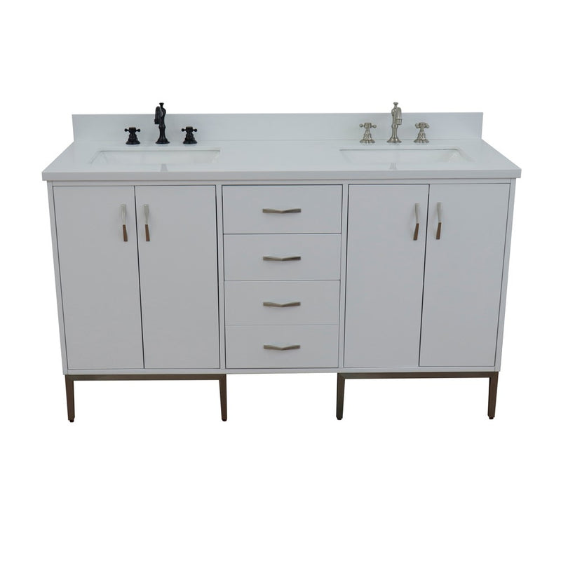Bellaterra Home 408001-61D-WH-WER Tivoli 61" vanity, White, white engineered stone top, front elevated