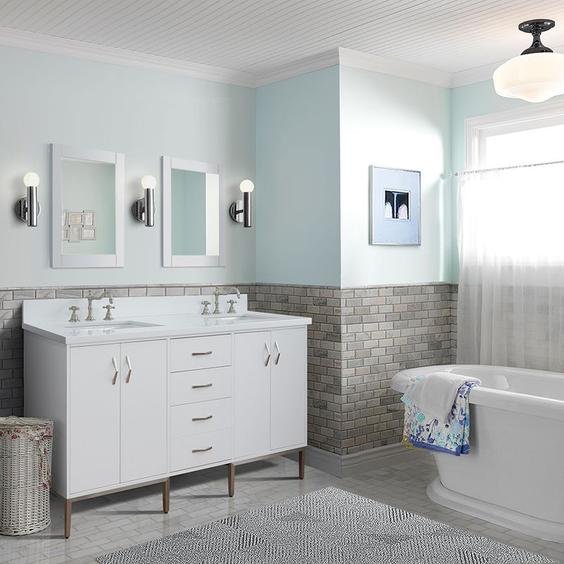 Bellaterra Home 408001-61D-WH-WER Tivoli 61" vanity, White, white engineered stone top, installed in a bathroom