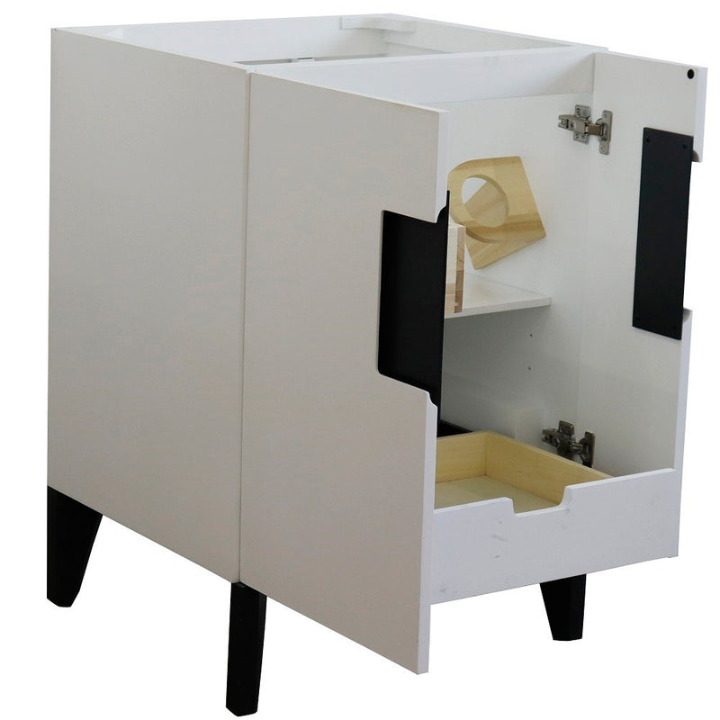 Bellaterra Home 408800-24-WH Kolb 24" vanity cabinet, White, angled view with doors open showing the shelf