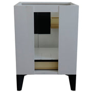 Bellaterra Home 408800-24-WH Kolb 24" vanity cabinet, White, angled view with doors open showing the shelf, shot 2