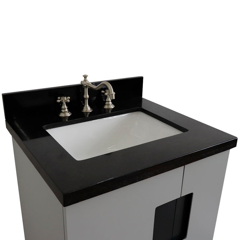 Bellaterra Home 408800-25-LG-BGR Kolb 25" vanity, Light Gray, Black Galaxy granite top, countertop and sink close-up