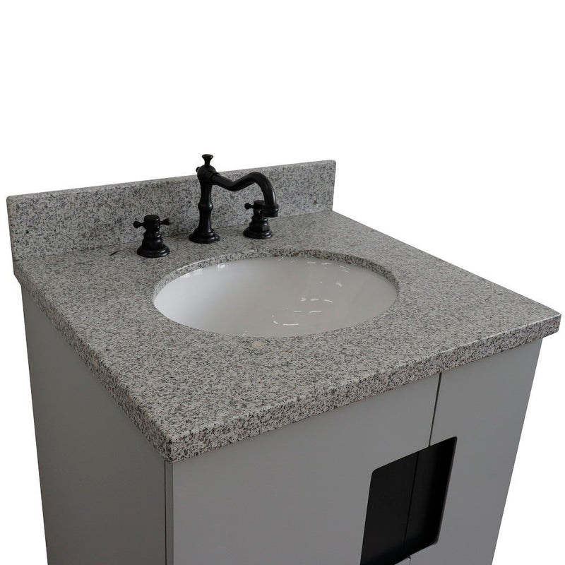 Bellaterra Home 408800-25-LG-GYO Kolb 25" vanity, Light Gray, gray granite top, countertop and sink close-up
