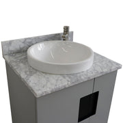 Bellaterra Home 408800-25-LG-WMRD Kolb 25" vanity, Light Gray, White Carrara marble top, countertop and sink close-up